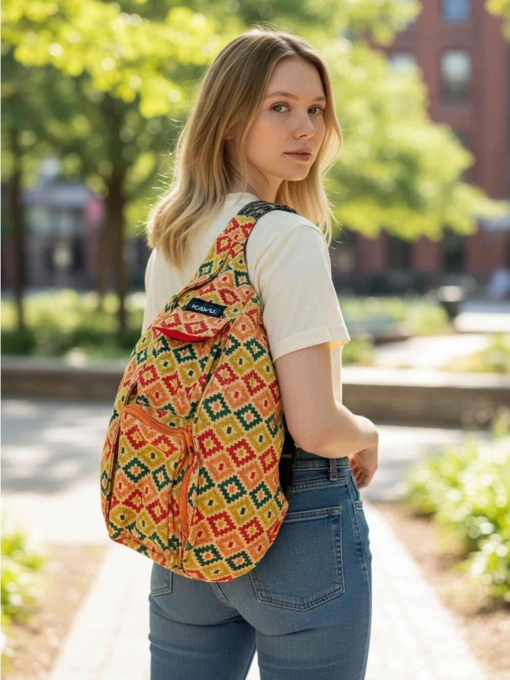 KAVU Multicolor Diamond-Print Rope Sling Bag